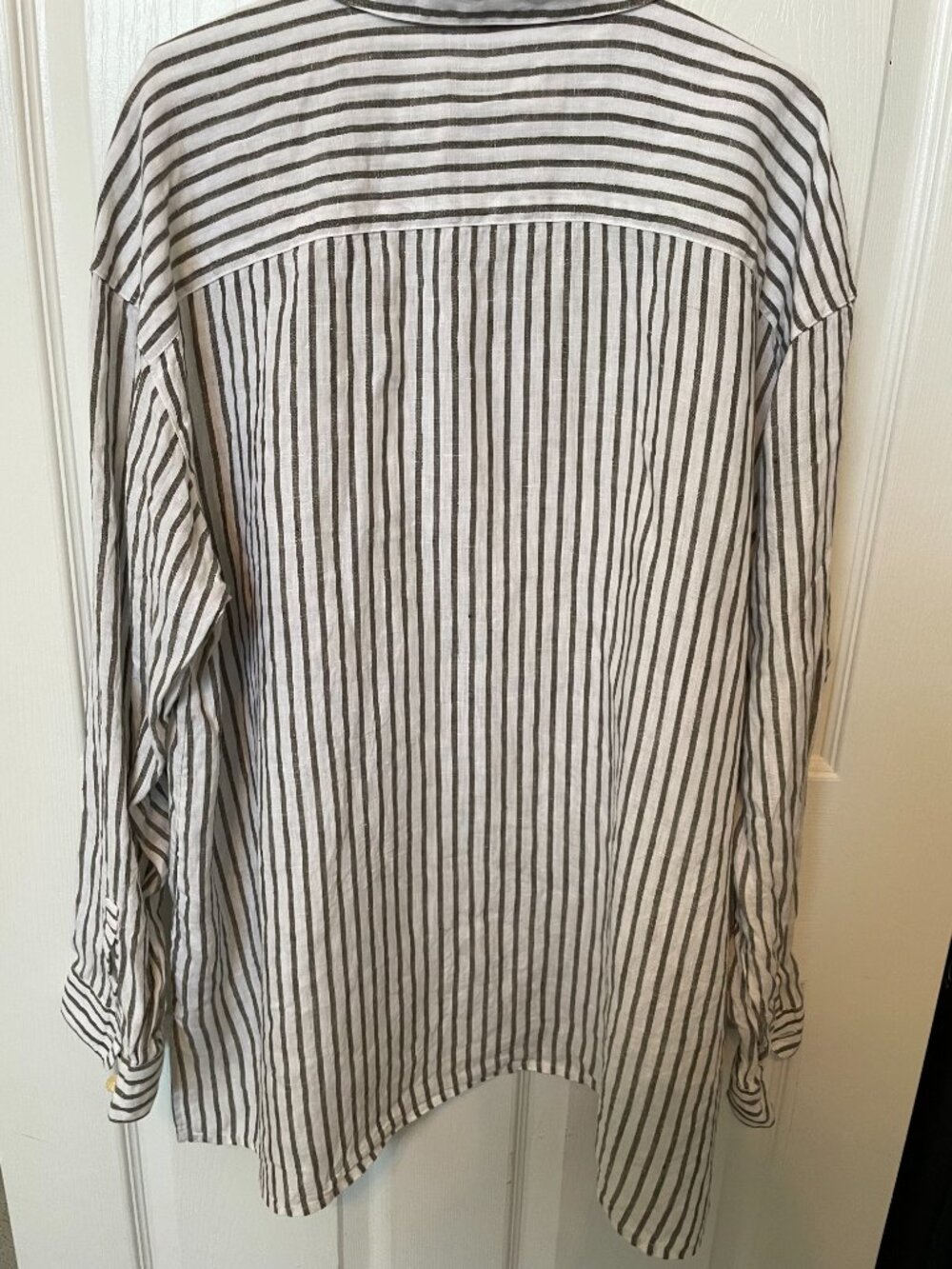 J. JILL LOVE LINEN XL Striped Button Down Long Sleeve Grey & White - Picture 4 of 10